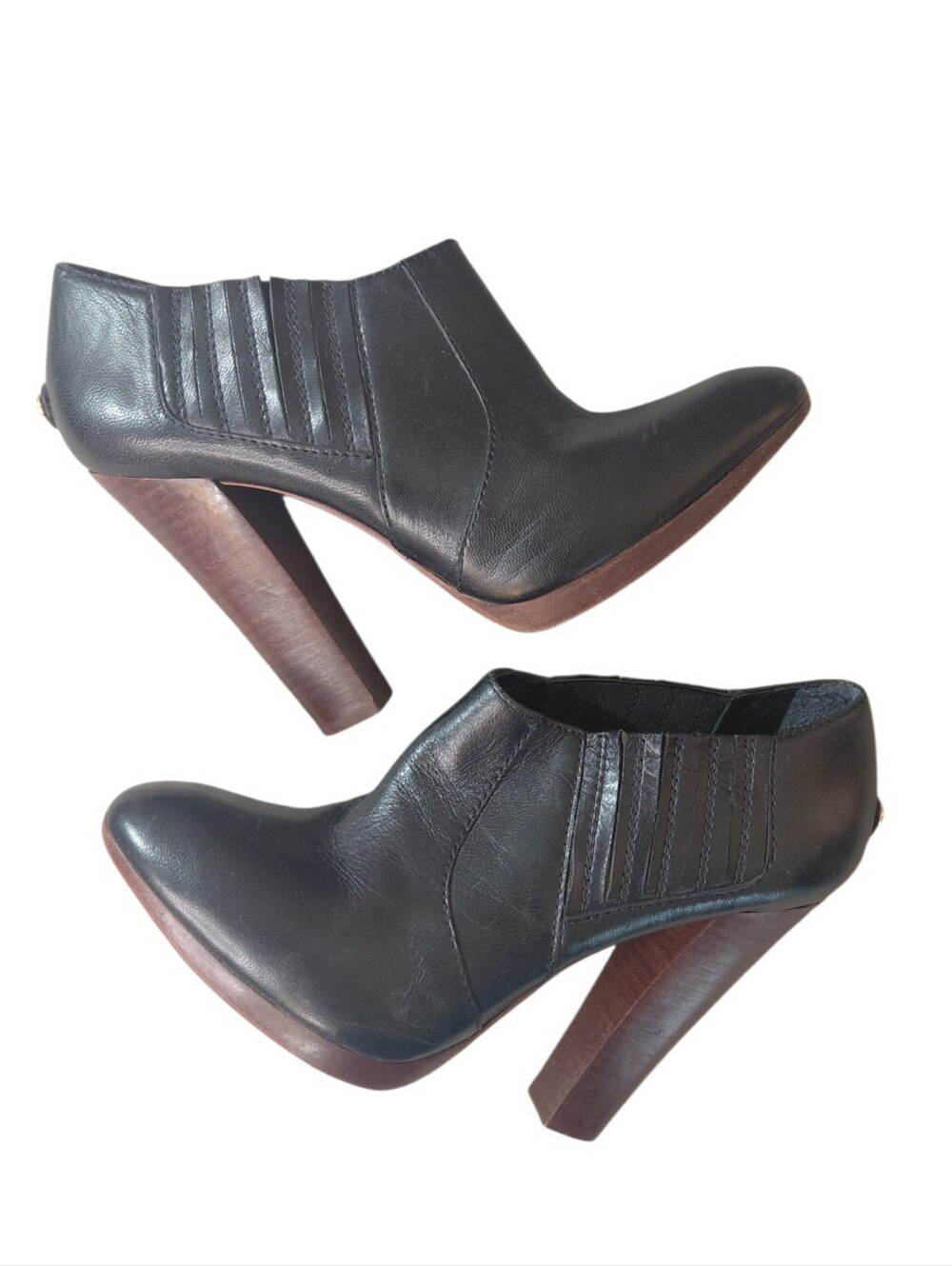 BCBGMaxAzria Vintage Black Leather Platform Block Heel Ankle Booties Size 9 B